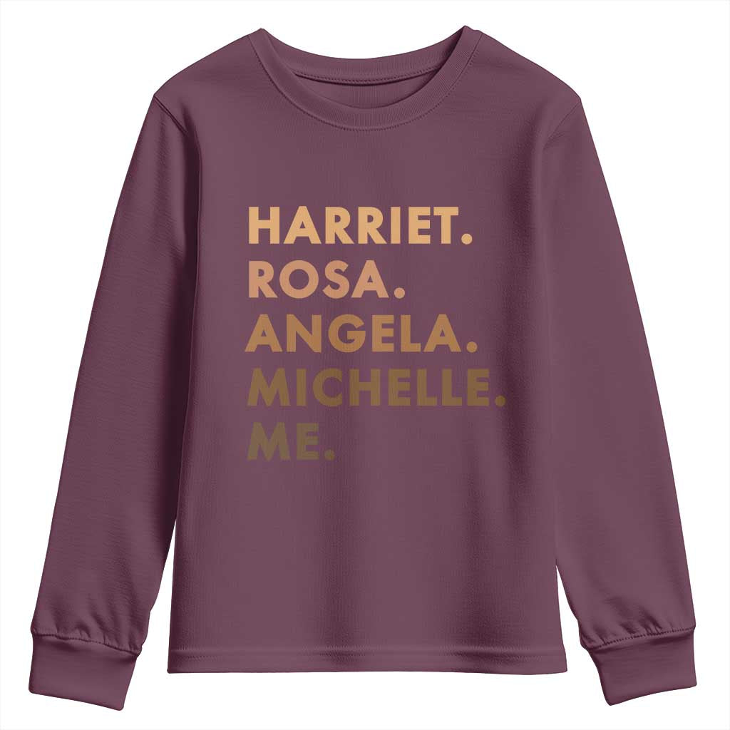 Harriet Rosa Angela Michelle Me Youth Sweatshirt Black History Month Feminist Women Leaders TS10 Maroon Print Your Wear