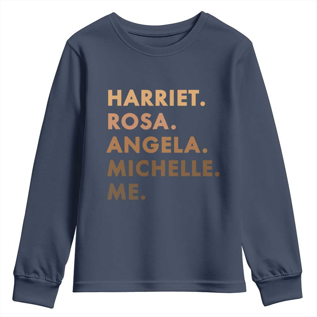 Harriet Rosa Angela Michelle Me Youth Sweatshirt Black History Month Feminist Women Leaders TS10 Navy Print Your Wear