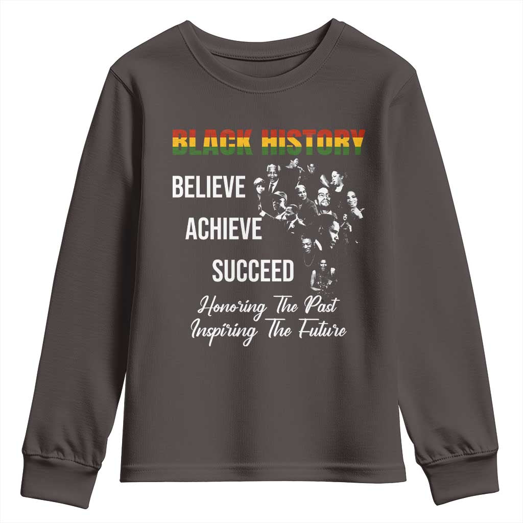 Honoring Past Inspiring Future Black History Month Youth Sweatshirt TS10 Dark Chocolate Print Your Wear