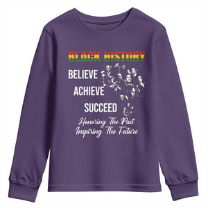 Honoring Past Inspiring Future Black History Month Youth Sweatshirt TS10 Purple Print Your Wear