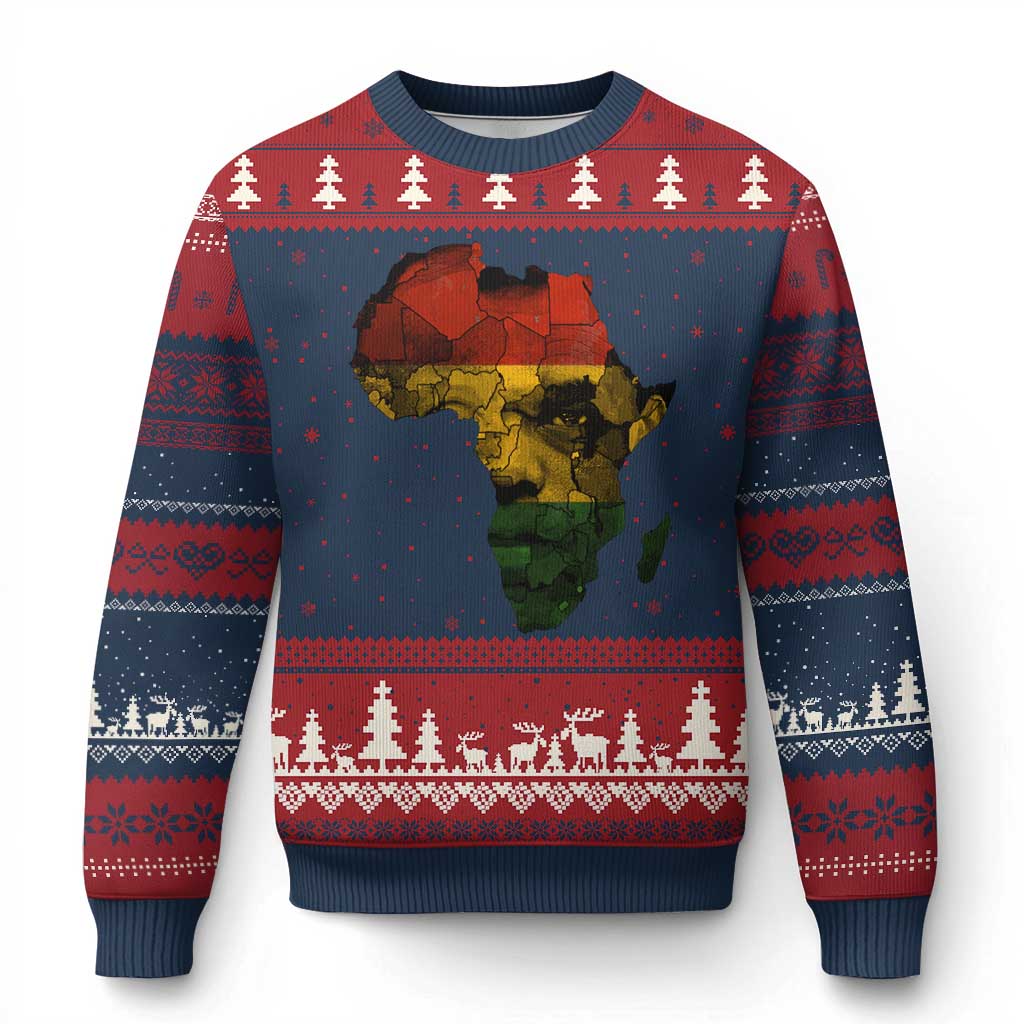 Black History Month Ugly Christmas Sweater Pan African Africa Map Black Pride TS10 Navy Red Print Your Wear