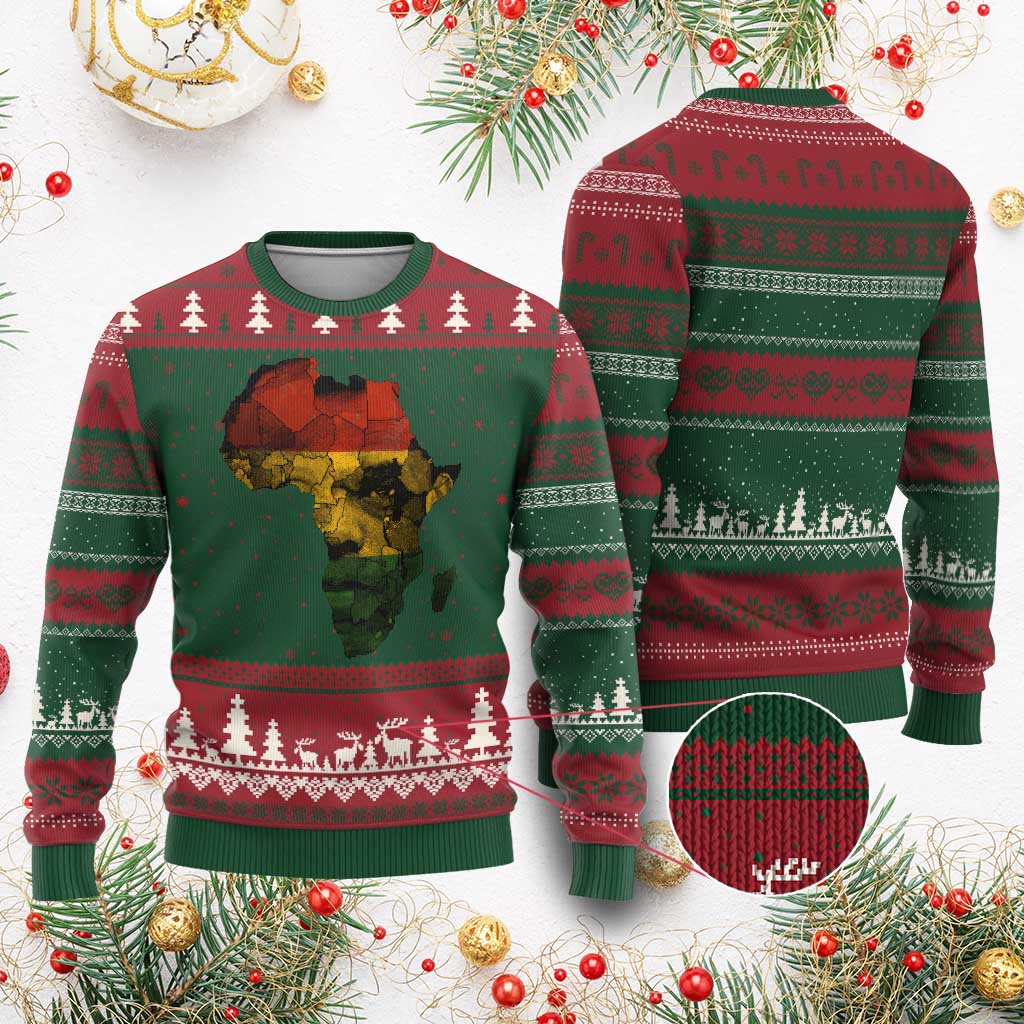 Black History Month Ugly Christmas Sweater Pan African Africa Map Black Pride TS10 Red Green Print Your Wear