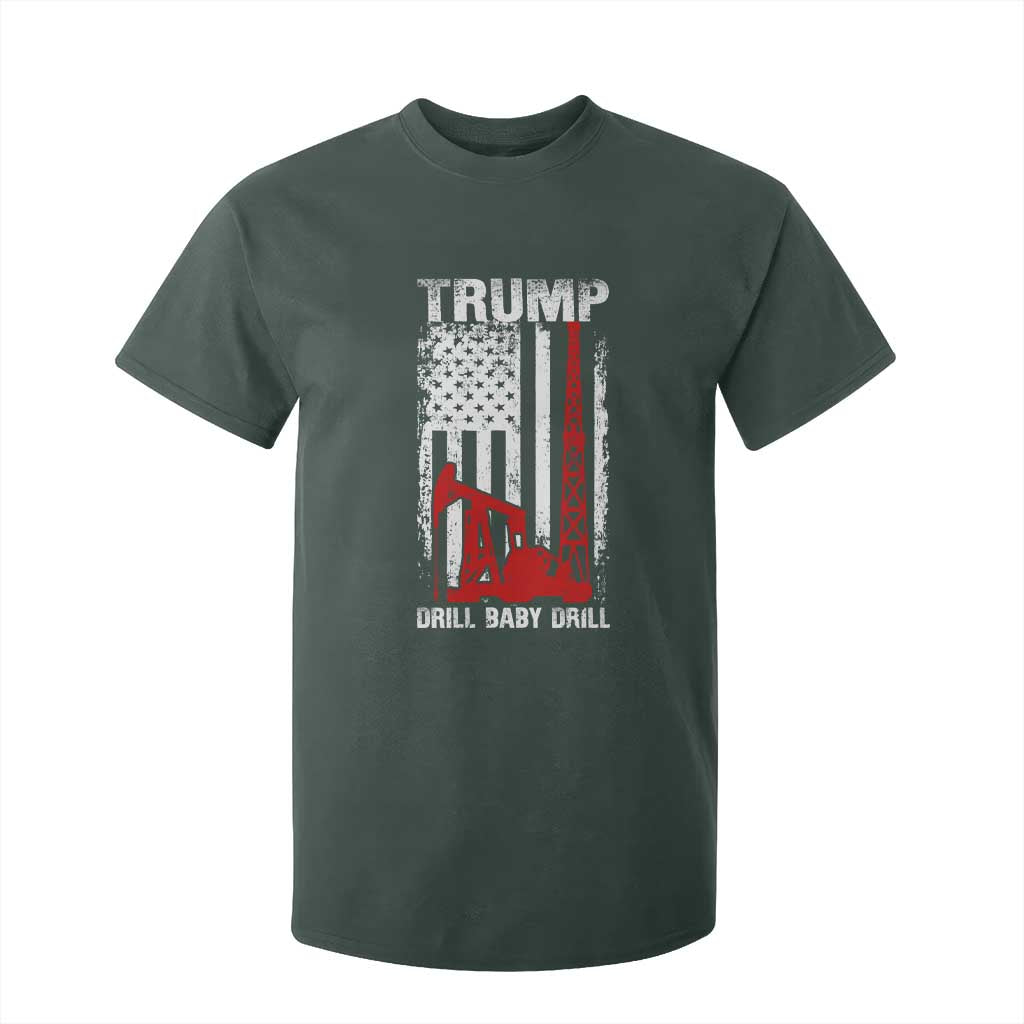 Trump Liberation Day T Shirt For Kid Drill Baby Drill Oilrig Oilfield American Flag Patriotic TS10 Dark Forest Green Print Your Wear