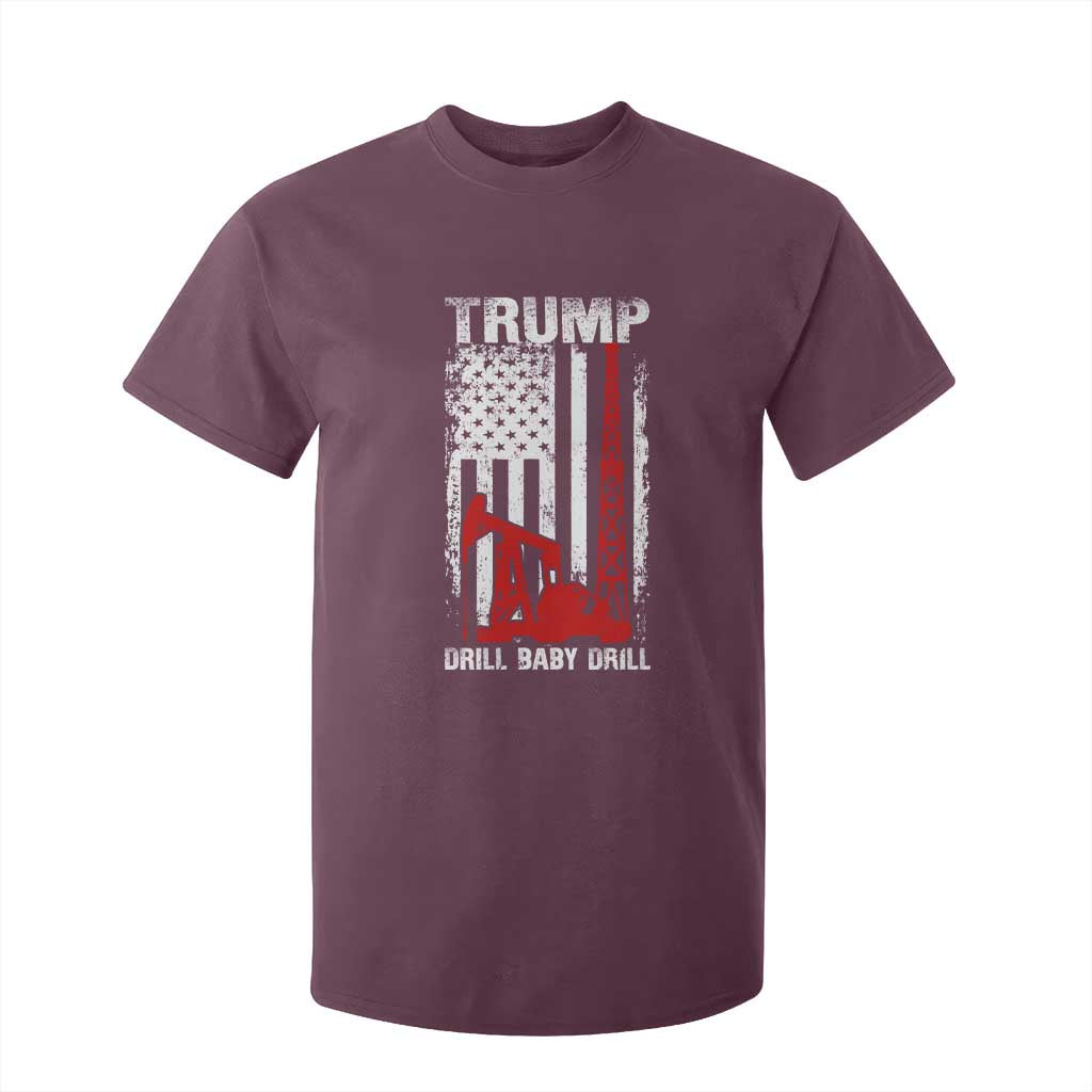 Trump Liberation Day T Shirt For Kid Drill Baby Drill Oilrig Oilfield American Flag Patriotic TS10 Maroon Print Your Wear