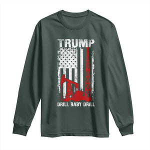 Trump Liberation Day Long Sleeve Shirt Drill Baby Drill Oilrig Oilfield American Flag Patriotic TS10 Dark Forest Green Print Your Wear
