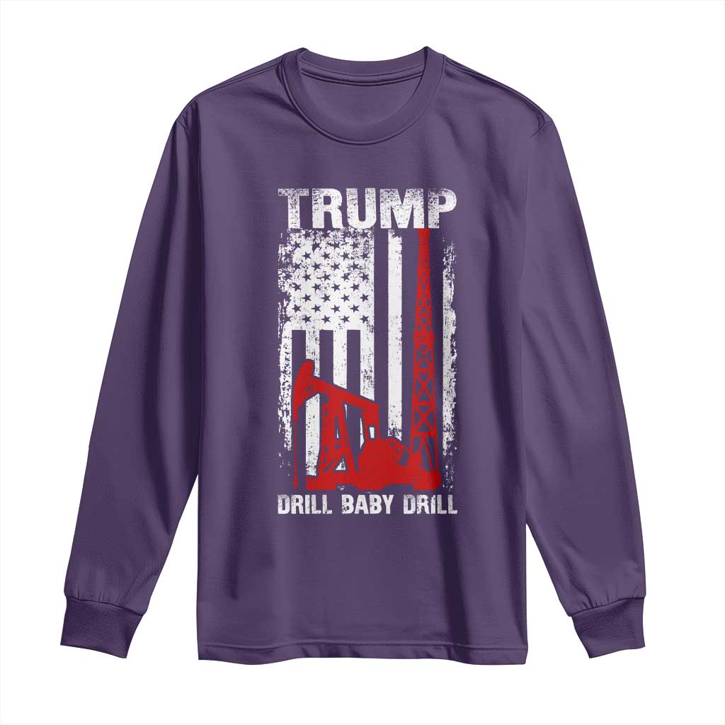 Trump Liberation Day Long Sleeve Shirt Drill Baby Drill Oilrig Oilfield American Flag Patriotic TS10 Purple Print Your Wear