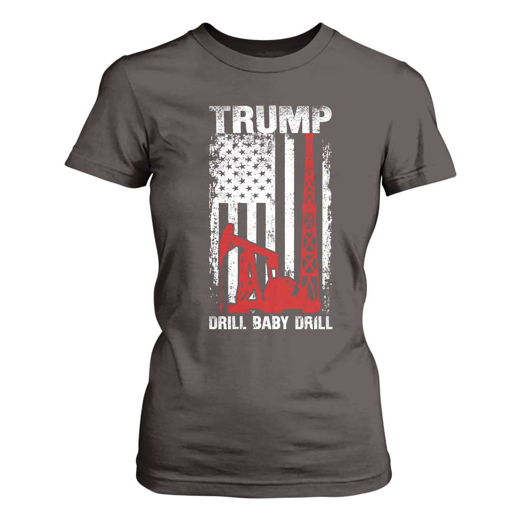 Trump Liberation Day T Shirt For Women Drill Baby Drill Oilrig Oilfield American Flag Patriotic TS10 Dark Chocolate Print Your Wear