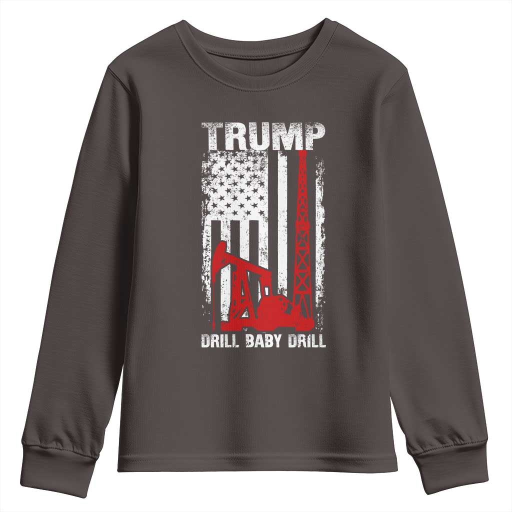 Trump Liberation Day Youth Sweatshirt Drill Baby Drill Oilrig Oilfield American Flag Patriotic TS10 Dark Chocolate Print Your Wear