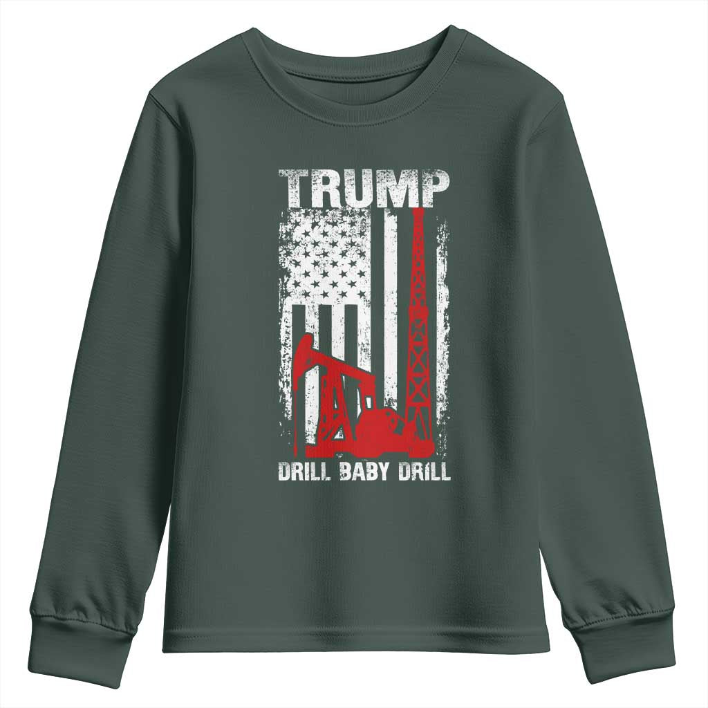 Trump Liberation Day Youth Sweatshirt Drill Baby Drill Oilrig Oilfield American Flag Patriotic TS10 Dark Forest Green Print Your Wear