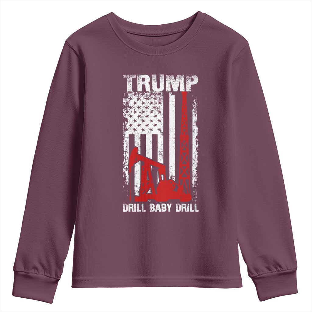 Trump Liberation Day Youth Sweatshirt Drill Baby Drill Oilrig Oilfield American Flag Patriotic TS10 Maroon Print Your Wear