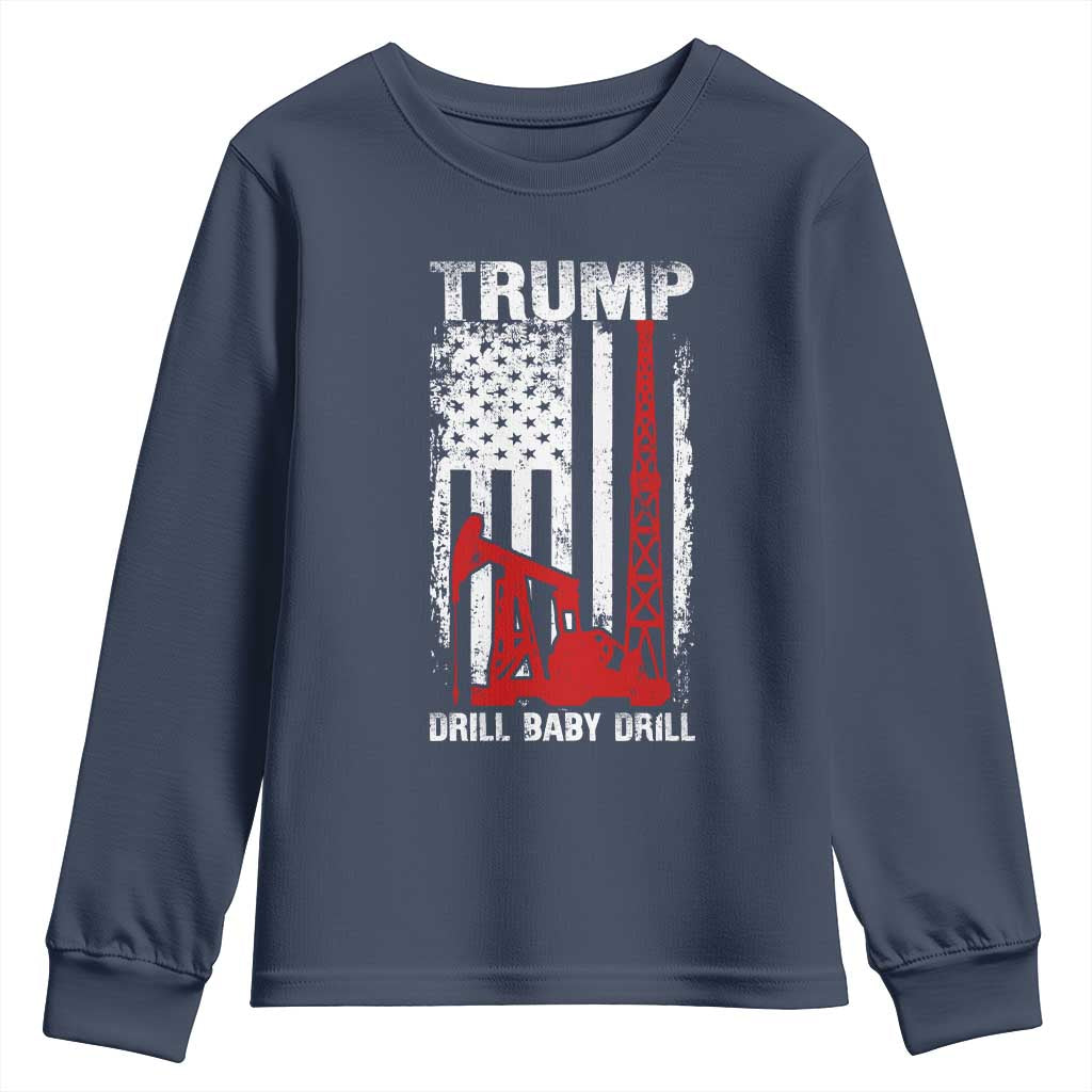 Trump Liberation Day Youth Sweatshirt Drill Baby Drill Oilrig Oilfield American Flag Patriotic TS10 Navy Print Your Wear