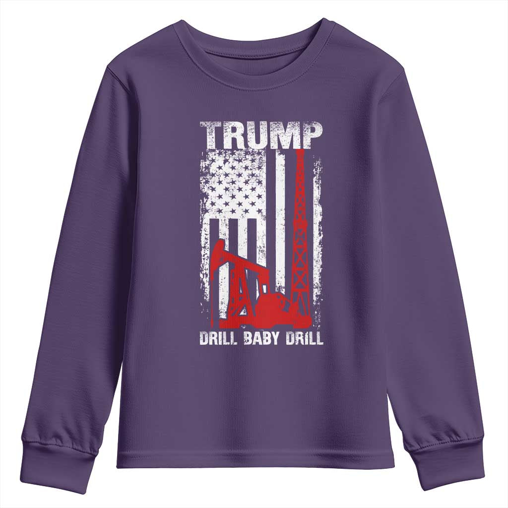 Trump Liberation Day Youth Sweatshirt Drill Baby Drill Oilrig Oilfield American Flag Patriotic TS10 Purple Print Your Wear