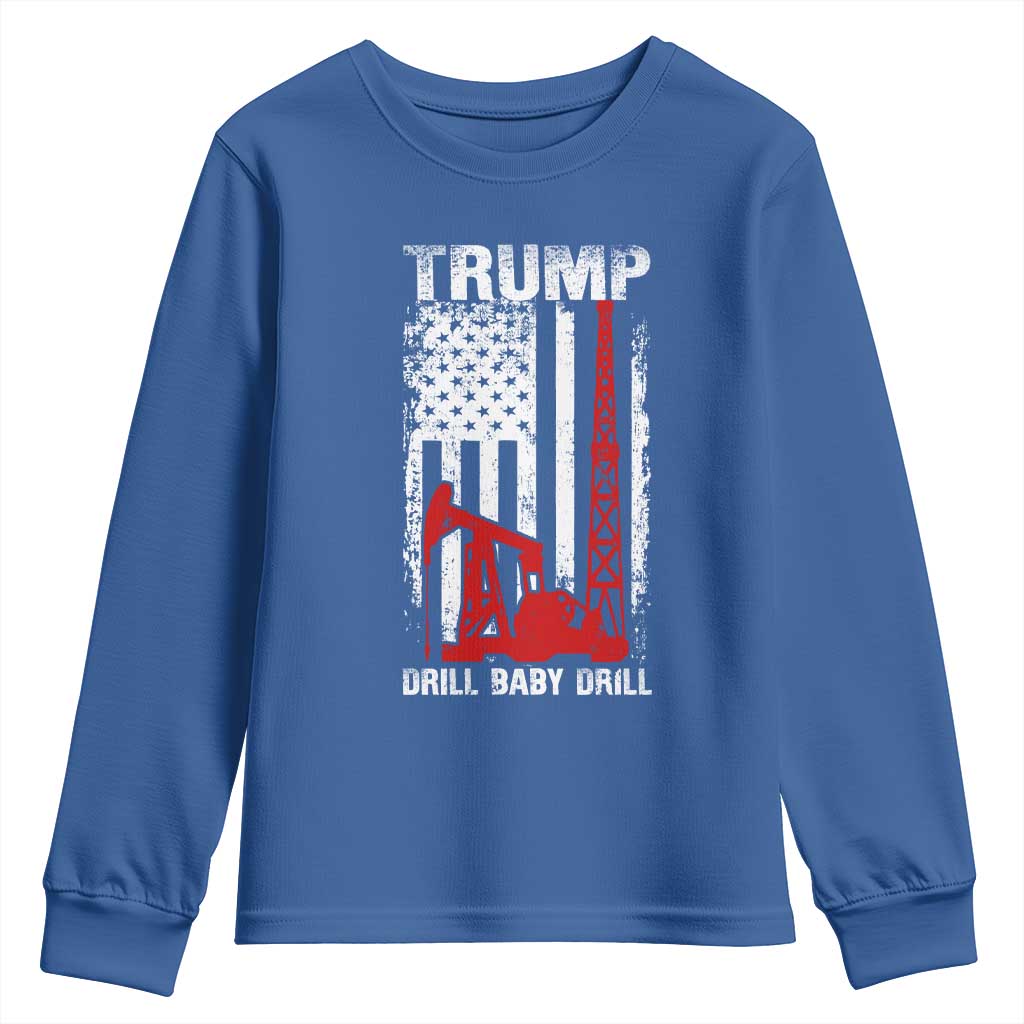 Trump Liberation Day Youth Sweatshirt Drill Baby Drill Oilrig Oilfield American Flag Patriotic TS10 Royal Blue Print Your Wear