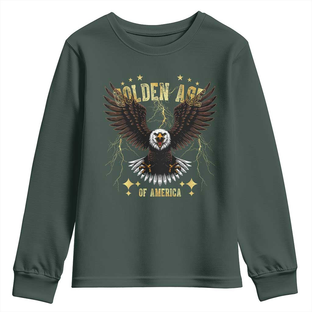 President Donald Trump Inauguration Day Youth Sweatshirt Golden Age Of America USA Eagle TS10 Dark Forest Green Print Your Wear