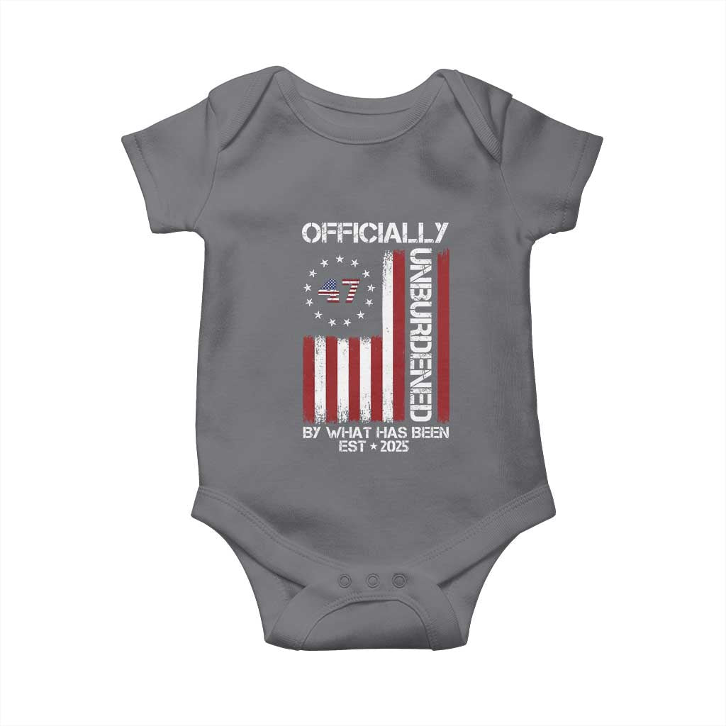 President Donald Trump Baby Onesie Officially Unburdened By What Has Been 2025 47Th Usa Flag TS10 Charcoal Print Your Wear