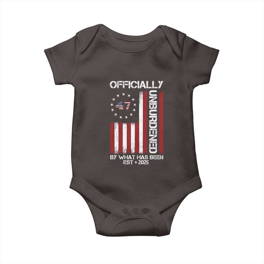 President Donald Trump Baby Onesie Officially Unburdened By What Has Been 2025 47Th Usa Flag TS10 Dark Chocolate Print Your Wear