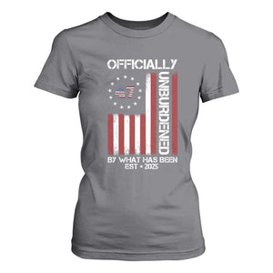 President Donald Trump T Shirt For Women Officially Unburdened By What Has Been 2025 47Th Usa Flag TS10 Charcoal Print Your Wear
