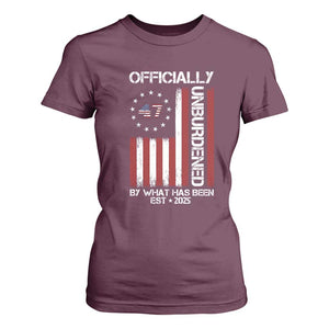 President Donald Trump T Shirt For Women Officially Unburdened By What Has Been 2025 47Th Usa Flag TS10 Maroon Print Your Wear