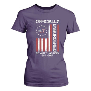 President Donald Trump T Shirt For Women Officially Unburdened By What Has Been 2025 47Th Usa Flag TS10 Purple Print Your Wear