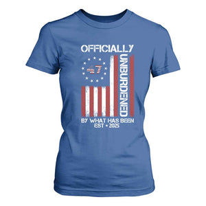 President Donald Trump T Shirt For Women Officially Unburdened By What Has Been 2025 47Th Usa Flag TS10 Royal Blue Print Your Wear