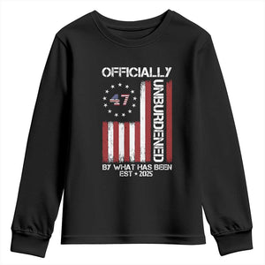 President Donald Trump Youth Sweatshirt Officially Unburdened By What Has Been 2025 47Th Usa Flag TS10 Black Print Your Wear
