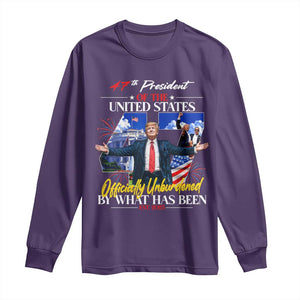 President Donald Trump Long Sleeve Shirt Officially Unburdened By What Has Been 2025 47Th American Flag TS10 Purple Print Your Wear