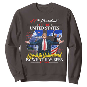 President Donald Trump Sweatshirt Officially Unburdened By What Has Been 2025 47Th American Flag TS10 Dark Chocolate Print Your Wear