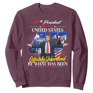 President Donald Trump Sweatshirt Officially Unburdened By What Has Been 2025 47Th American Flag TS10 Maroon Print Your Wear