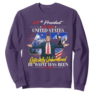 President Donald Trump Sweatshirt Officially Unburdened By What Has Been 2025 47Th American Flag TS10 Purple Print Your Wear