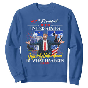 President Donald Trump Sweatshirt Officially Unburdened By What Has Been 2025 47Th American Flag TS10 Royal Blue Print Your Wear