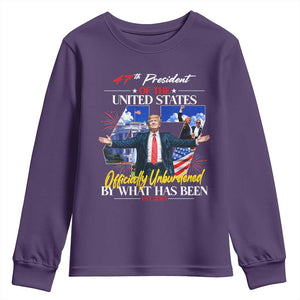 President Donald Trump Youth Sweatshirt Officially Unburdened By What Has Been 2025 47Th American Flag TS10 Purple Print Your Wear