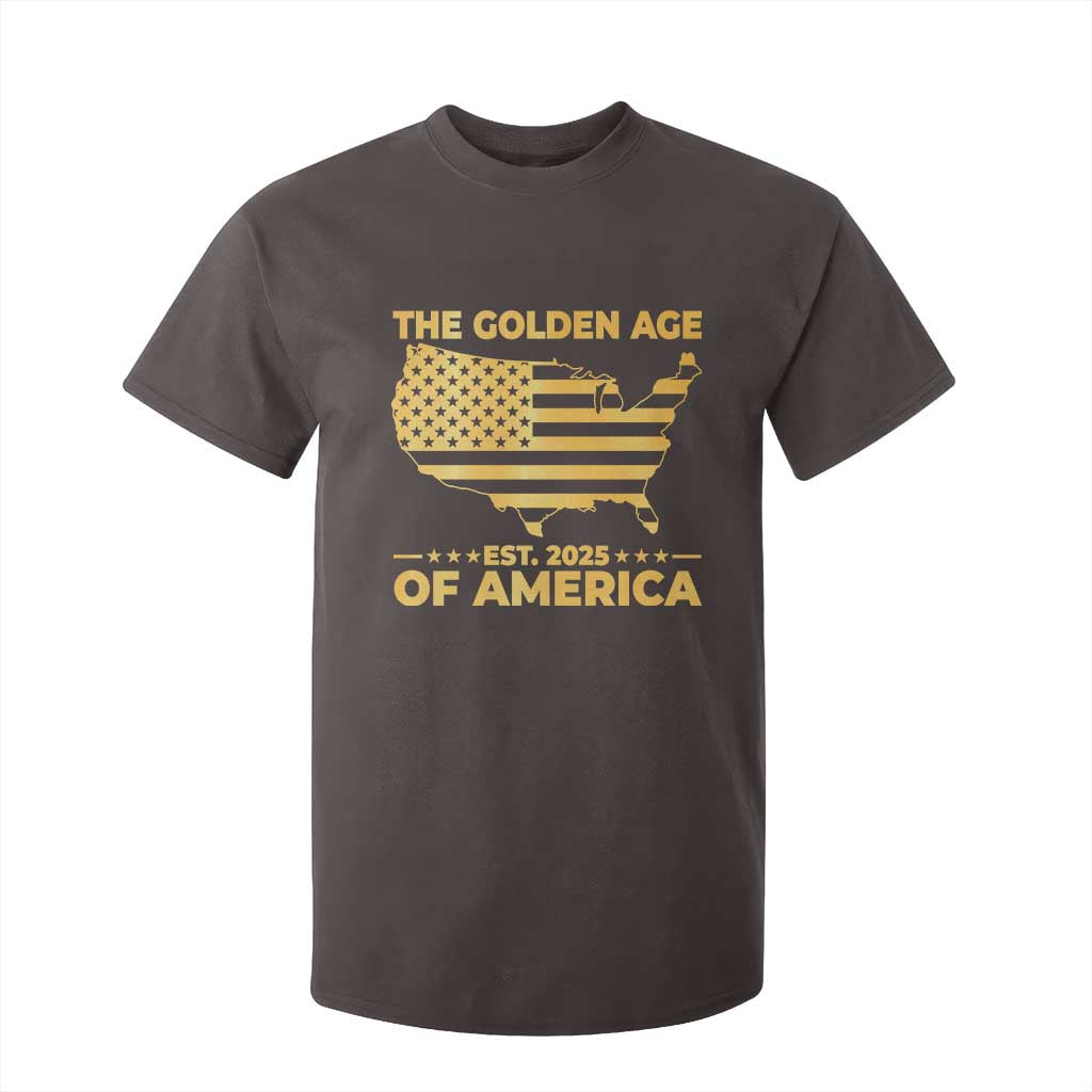 Trump 2025 T Shirt For Kid The Golden Age Of America TS10 Dark Chocolate Print Your Wear