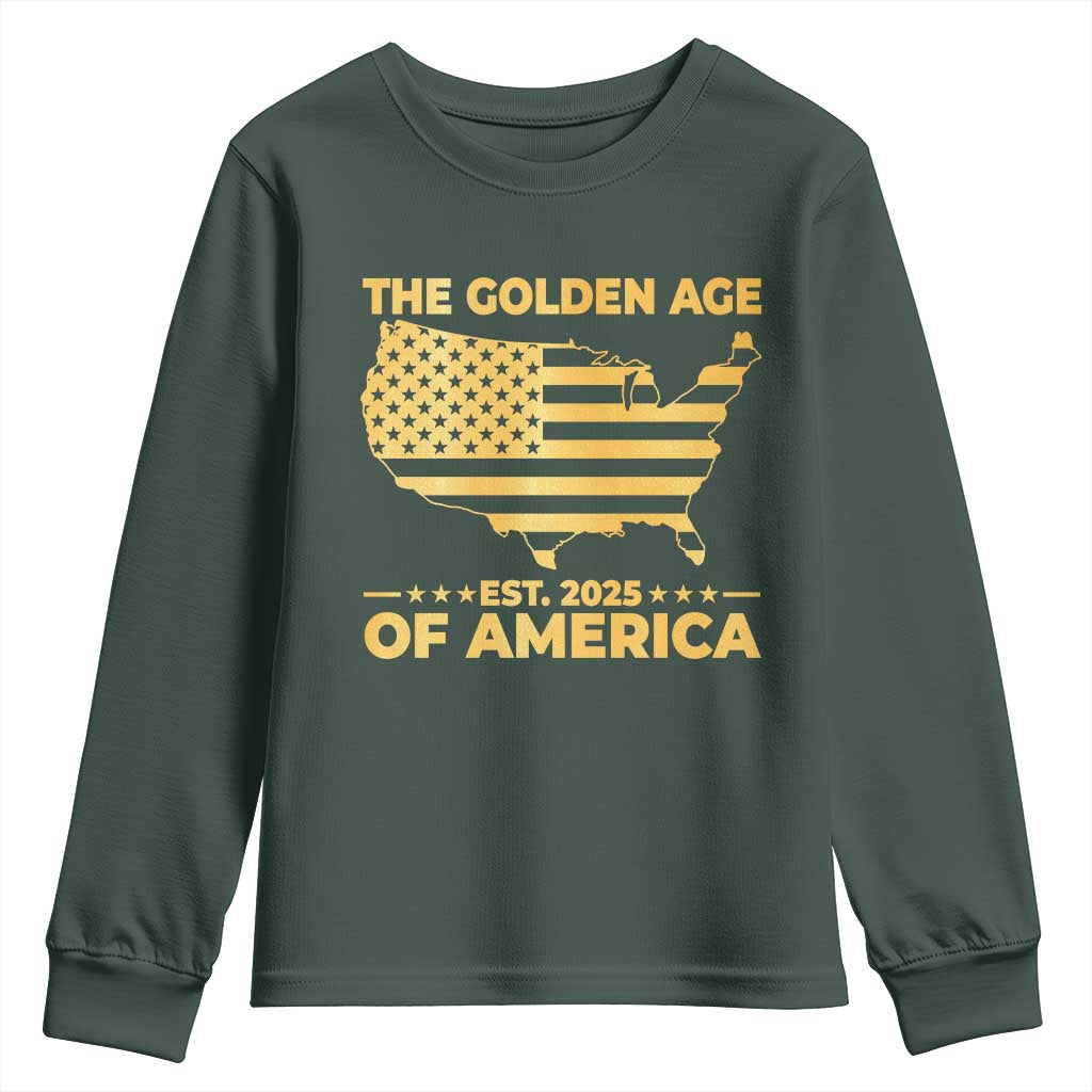 Trump 2025 Youth Sweatshirt The Golden Age Of America TS10 Dark Forest Green Print Your Wear