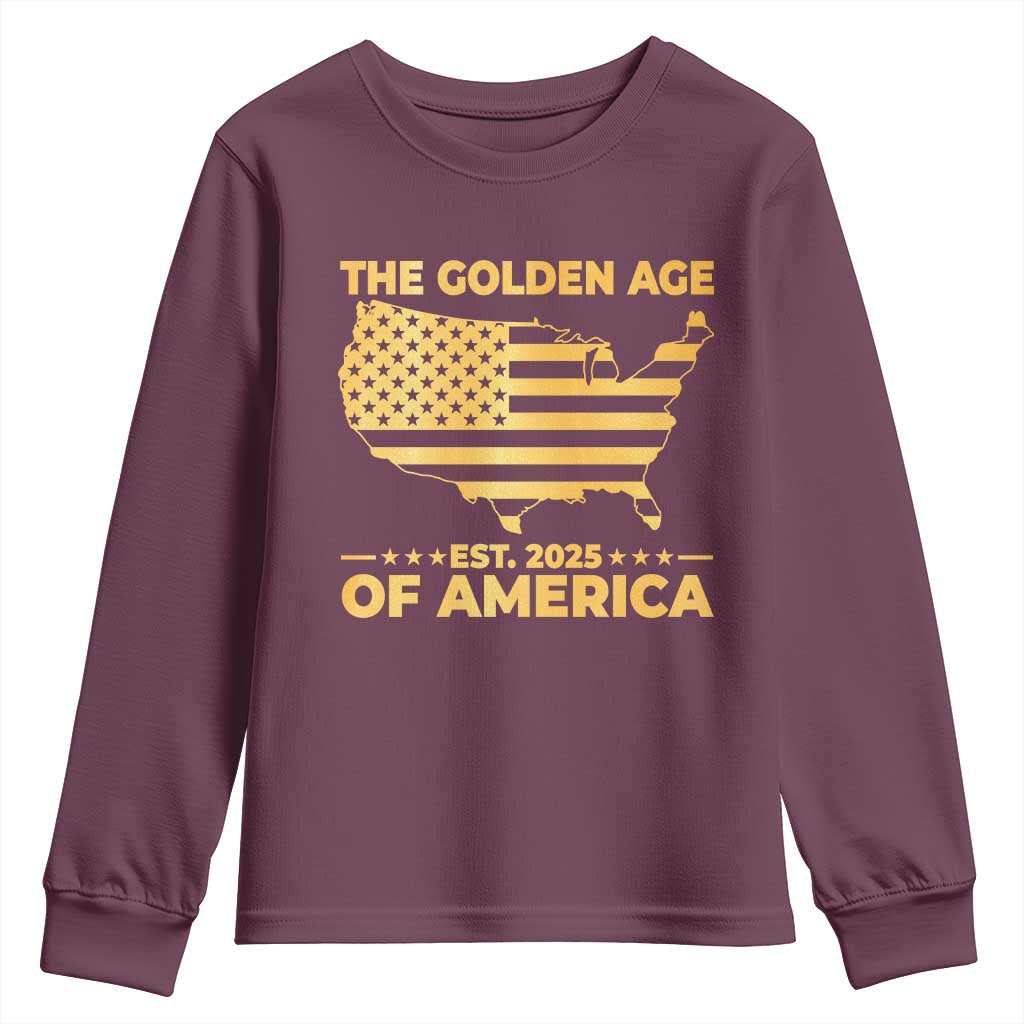 Trump 2025 Youth Sweatshirt The Golden Age Of America TS10 Maroon Print Your Wear