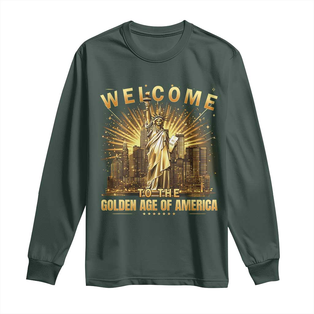 America's Golden Age Statue Of Liberty Long Sleeve Shirt TS10 Dark Forest Green Print Your Wear