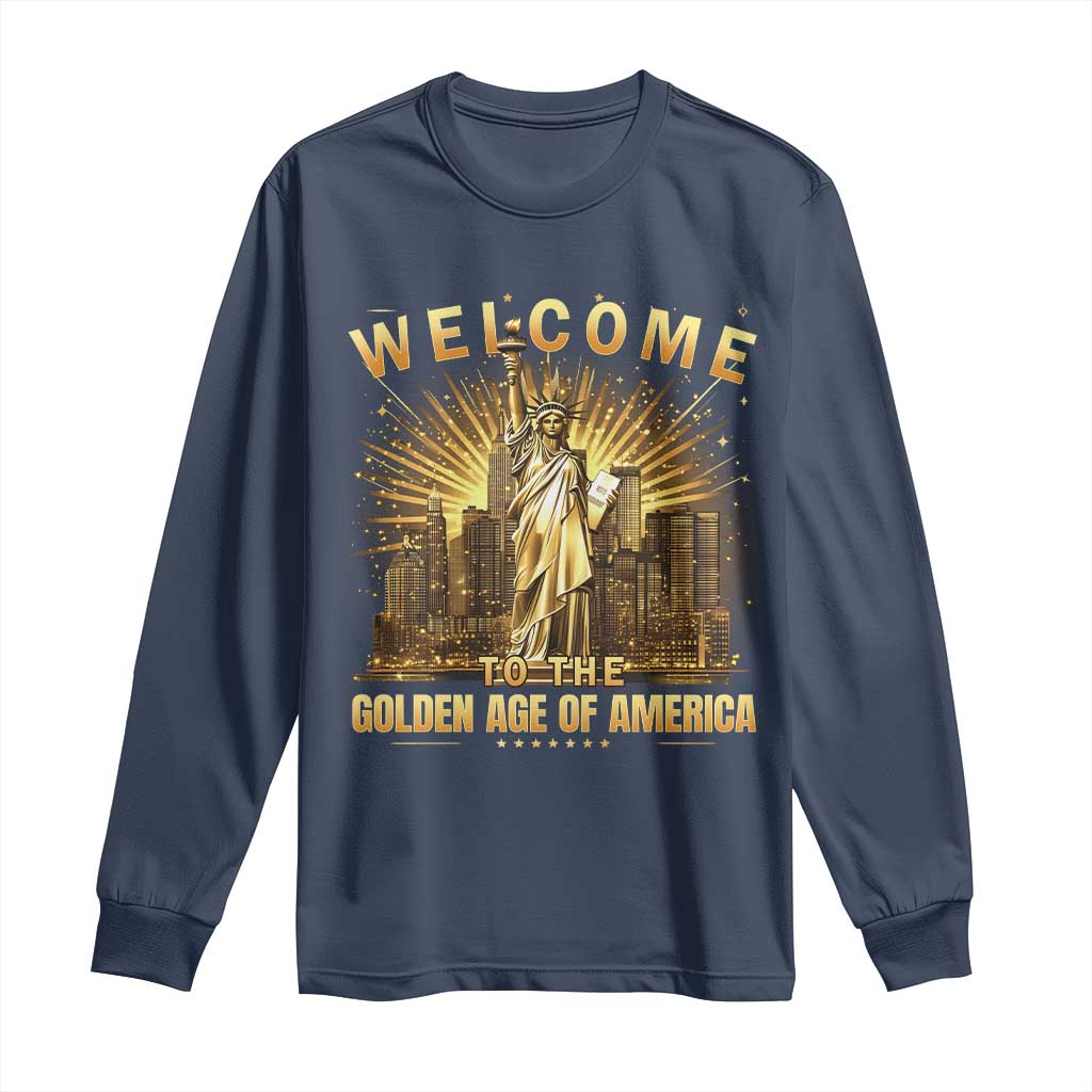 America's Golden Age Statue Of Liberty Long Sleeve Shirt TS10 Navy Print Your Wear