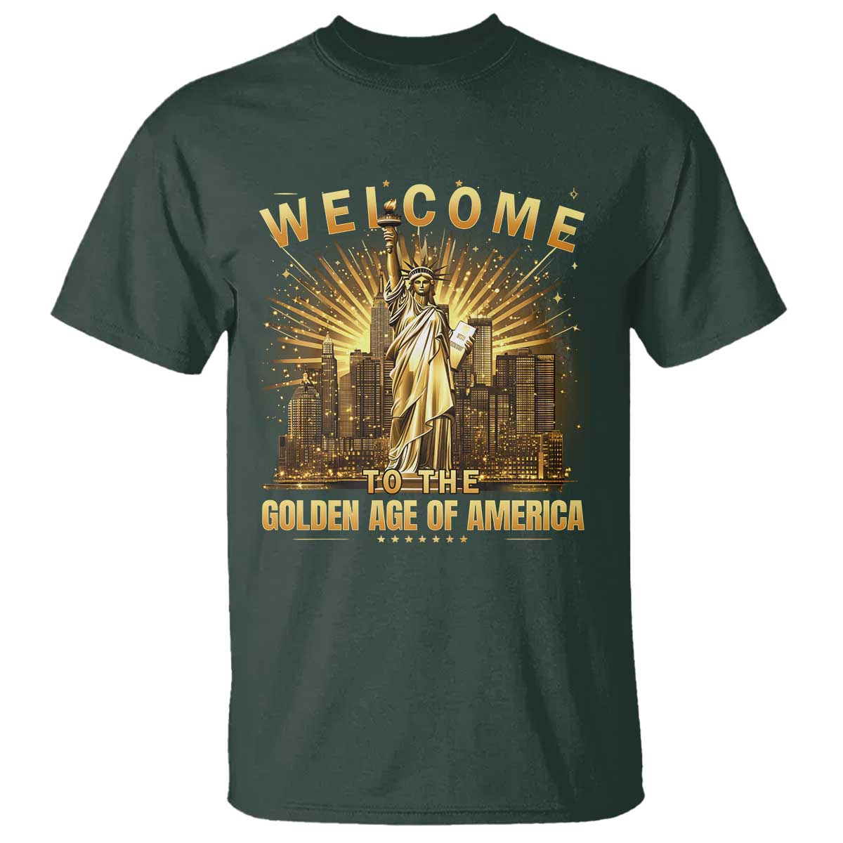 America's Golden Age Statue Of Liberty T Shirt TS10 Dark Forest Green Print Your Wear