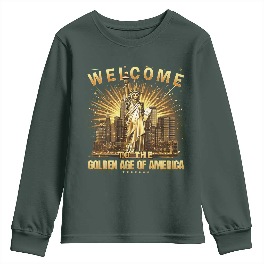 America's Golden Age Statue Of Liberty Youth Sweatshirt TS10 Dark Forest Green Print Your Wear