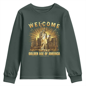 America's Golden Age Statue Of Liberty Youth Sweatshirt TS10 Dark Forest Green Print Your Wear