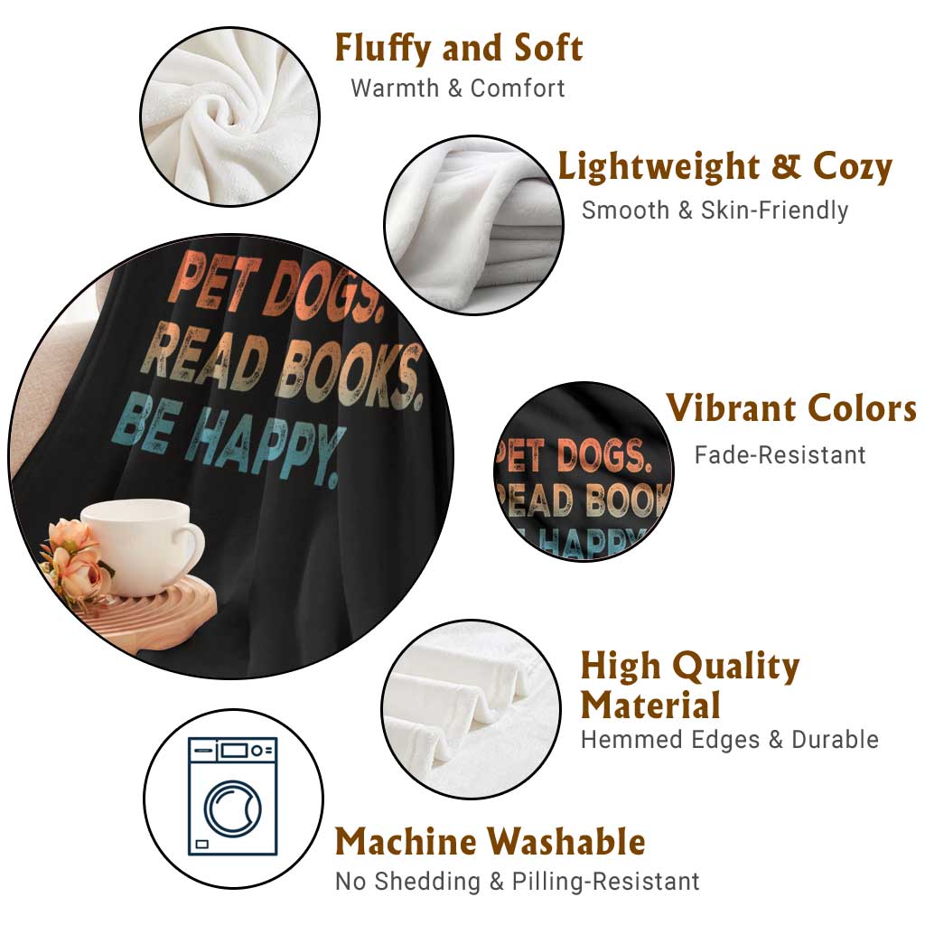 Dog Book Lovers Throw Blanket Retro Pet Dogs Read Books Be Happy TS10 Print Your Wear
