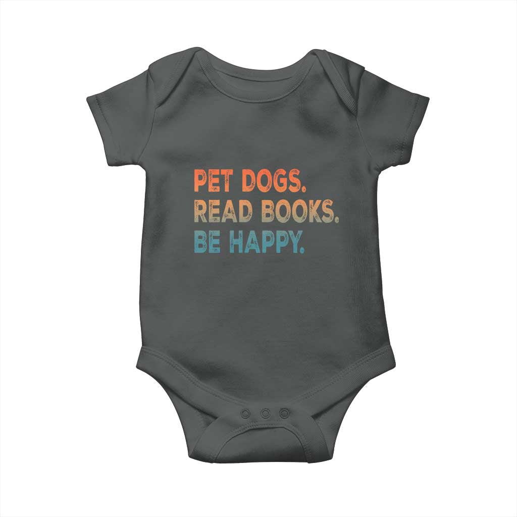 Dog Book Lovers Baby Onesie Retro Pet Dogs Read Books Be Happy TS10 Dark Heather Print Your Wear
