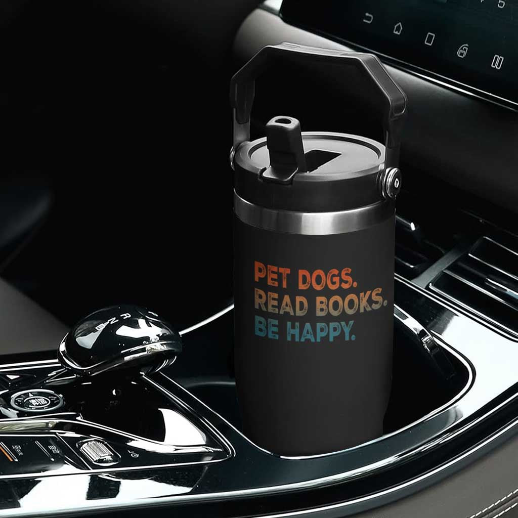 Dog Book Lovers Flip Straw Tumbler Retro Pet Dogs Read Books Be Happy TS10 Print Your Wear