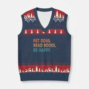 Dog Book Lovers V-Neck Knit Sweater Vest Retro Pet Dogs Read Books Be Happy TS10 Navy Red Print Your Wear