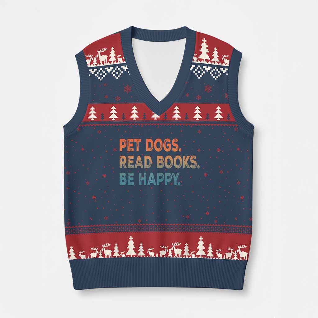 Dog Book Lovers V-Neck Knit Sweater Vest Retro Pet Dogs Read Books Be Happy TS10 Navy Red Print Your Wear