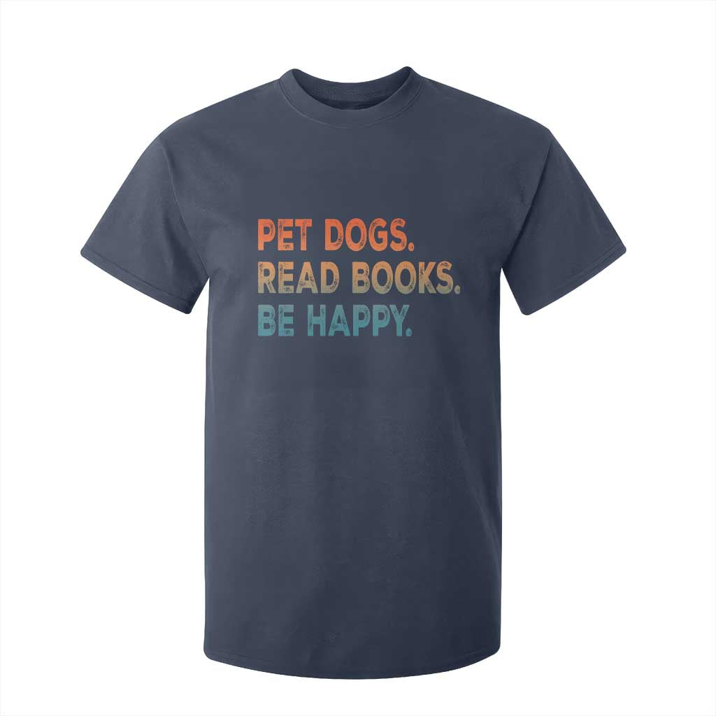 Dog Book Lovers T Shirt For Kid Retro Pet Dogs Read Books Be Happy TS10 Navy Print Your Wear