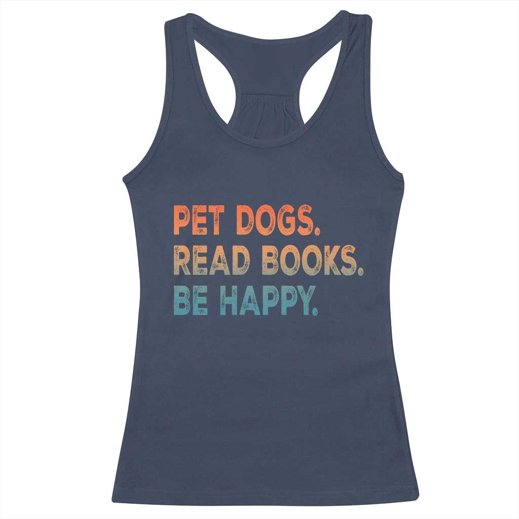 Dog Book Lovers Racerback Tank Top Retro Pet Dogs Read Books Be Happy TS10 Navy Print Your Wear