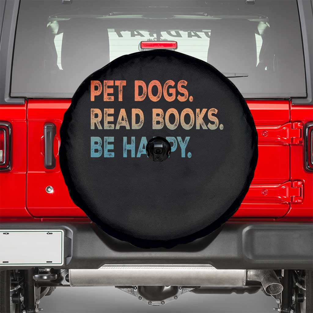 Dog Book Lovers Spare Tire Cover Retro Pet Dogs Read Books Be Happy TS10 Black Print Your Wear