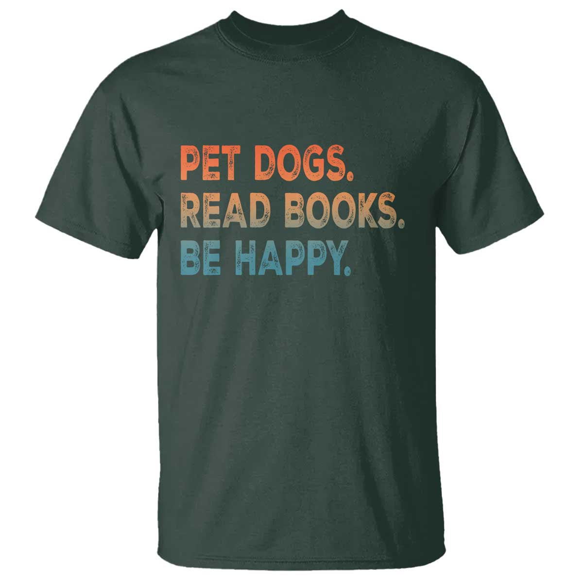 Dog Book Lovers T Shirt Retro Pet Dogs Read Books Be Happy TS10 Dark Forest Green Print Your Wear