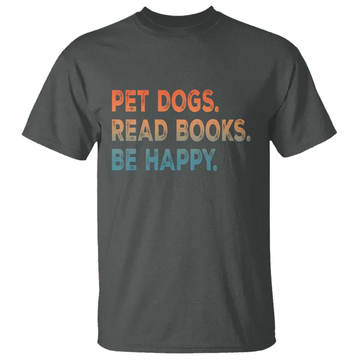 Dog Book Lovers T Shirt Retro Pet Dogs Read Books Be Happy TS10 Dark Heather Print Your Wear