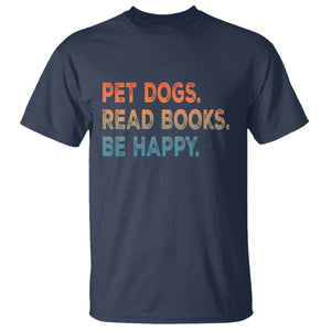 Dog Book Lovers T Shirt Retro Pet Dogs Read Books Be Happy TS10 Navy Print Your Wear